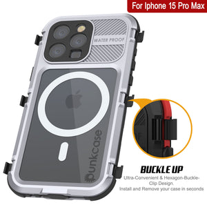 iPhone 15 Pro Max Metal Extreme 2.0 Series Aluminum Waterproof Case IP68 con Protector de Pantalla Incorporado [Blanco]