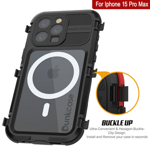 iPhone 15 Pro Max Metal Extreme 2.0 Series Funda impermeable de aluminio IP68 con protector de pantalla incorporado [Negro]