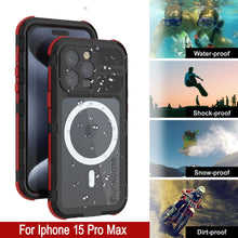 Cargar imagen en el visor de la galería, iPhone 15 Pro Max Metal Extreme 2.0 Series Funda impermeable de aluminio IP68 con protector de pantalla incorporado [Negro-Rojo]
