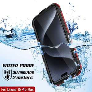 iPhone 15 Pro Max Metal Extreme 2.0 Series Funda impermeable de aluminio IP68 con protector de pantalla incorporado [Negro-Rojo]