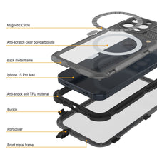 Cargar imagen en el visor de la galería, Funda resistente al agua de aluminio de la serie 2.0 Metal Extreme para iPhone 15 Pro Max con protector de pantalla incorporado [Color plata] IP68.
