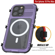 Cargar imagen en el visor de la galería, iPhone 15 Pro Max Metal Extreme 2.0 Series Aluminum Waterproof Case IP68 W/Buillt in Screen Protector [Purple]
Funda resistente al agua de aluminio de la serie Metal Extreme 2.0 para iPhone 15 Pro Max con IP68 y protector de pantalla incorporado [Morado]
