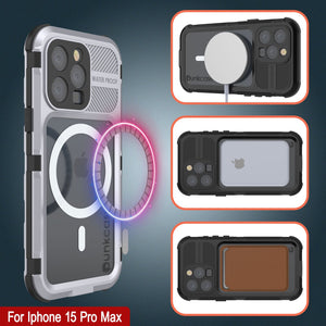 iPhone 15 Pro Max Metal Extreme 2.0 Series Aluminum Waterproof Case IP68 con Protector de Pantalla Incorporado [Blanco]