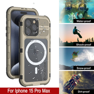 iPhone 15 Pro Max Metal Extreme 2.0 Series Funda impermeable de aluminio IP68 con protector de pantalla incorporado [Dorado]