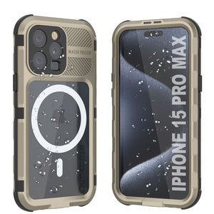 iPhone 15 Pro Max Metal Extreme 2.0 Series Funda impermeable de aluminio IP68 con protector de pantalla incorporado [Dorado]