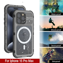 Cargar imagen en el visor de la galería, Funda resistente al agua de aluminio de la serie 2.0 Metal Extreme para iPhone 15 Pro Max con protector de pantalla incorporado [Color plata] IP68.
