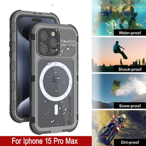 Funda resistente al agua de aluminio de la serie 2.0 Metal Extreme para iPhone 15 Pro Max con protector de pantalla incorporado [Color plata] IP68.