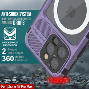 iPhone 15 Pro Max Metal Extreme 2.0 Series Aluminum Waterproof Case IP68 W/Buillt in Screen Protector [Purple]
Funda resistente al agua de aluminio de la serie Metal Extreme 2.0 para iPhone 15 Pro Max con IP68 y protector de pantalla incorporado [Morado]