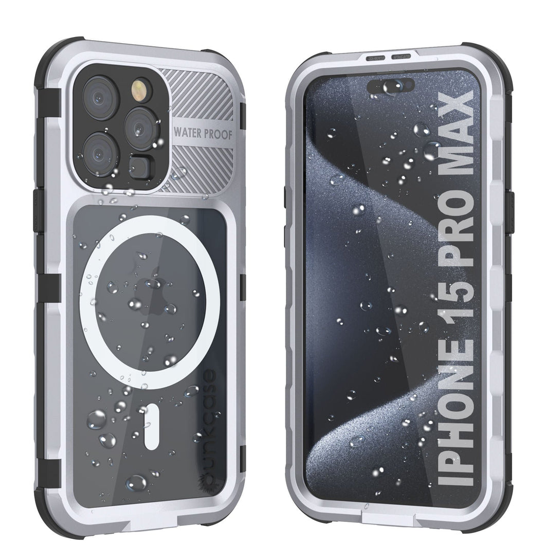 iPhone 15 Pro Max Metal Extreme 2.0 Series Aluminum Waterproof Case IP68 con Protector de Pantalla Incorporado [Blanco]