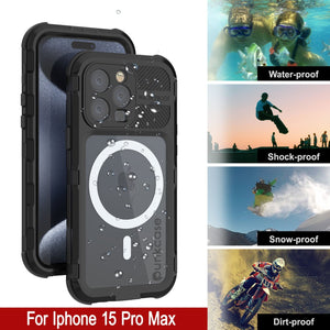 iPhone 15 Pro Max Metal Extreme 2.0 Series Funda impermeable de aluminio IP68 con protector de pantalla incorporado [Negro]