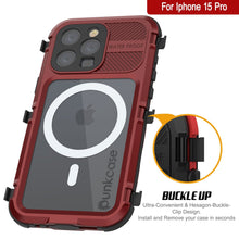 Load image into Gallery viewer, iPhone 15 Pro Metal Extreme 2.0 Series Aluminum Waterproof Case IP68 con Protector de Pantalla Incorporado [Rojo-Negro]
