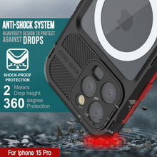 Load image into Gallery viewer, iPhone 15 Pro Metal Extreme 2.0 Series Aluminum Waterproof Case IP68 W/Buillt in Screen Protector [Black-Red]

Funda impermeable de aluminio de la serie Metal Extreme 2.0 para iPhone 15 Pro con IP68, con protector de pantalla incorporado [Negro-Rojo].
