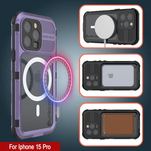 Funda impermeable de aluminio serie Metal Extreme 2.0 para iPhone 15 Pro con clasificación IP68 y protector de pantalla incorporado [morado].