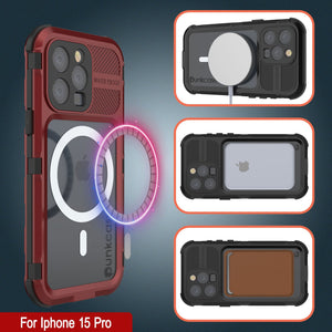 iPhone 15 Pro Metal Extreme 2.0 Series Aluminum Waterproof Case IP68 con Protector de Pantalla Incorporado [Rojo-Negro]