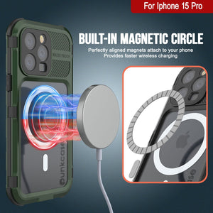 iPhone 15 Pro Metal Extreme 2.0 Series Aluminum Waterproof Case IP68 con Protector de Pantalla Incorporado [Verde Oscuro]