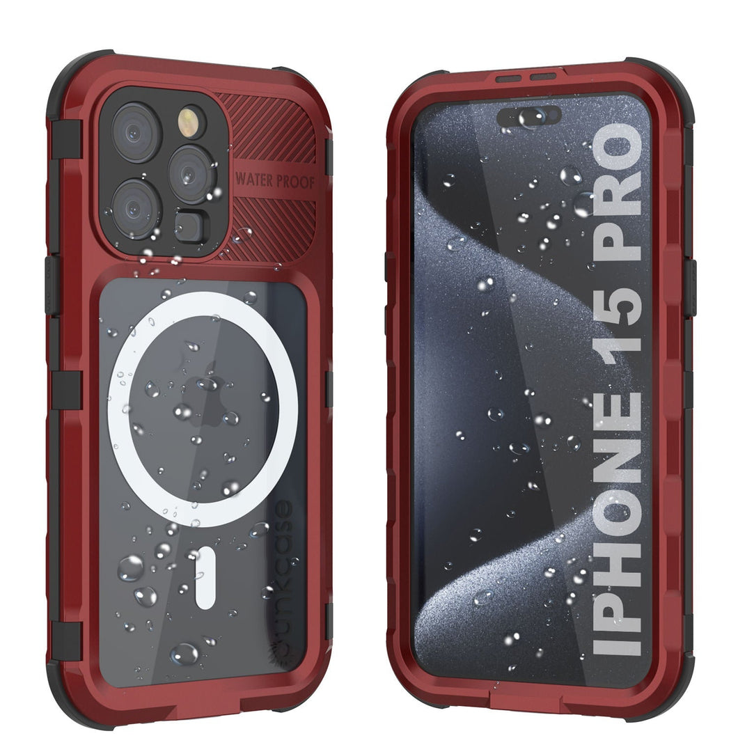 iPhone 15 Pro Metal Extreme 2.0 Series Aluminum Waterproof Case IP68 con Protector de Pantalla Incorporado [Rojo-Negro]