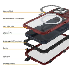 Load image into Gallery viewer, iPhone 15 Pro Metal Extreme 2.0 Series Aluminum Waterproof Case IP68 con Protector de Pantalla Incorporado [Rojo-Negro]
