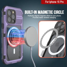 Cargar imagen en el visor de la galería, Funda impermeable de aluminio serie Metal Extreme 2.0 para iPhone 15 Pro con clasificación IP68 y protector de pantalla incorporado [morado].
