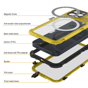iPhone 15 Pro Metal Extreme 2.0 Series Aluminum Waterproof Case IP68 con protector de pantalla incorporado [Amarillo]