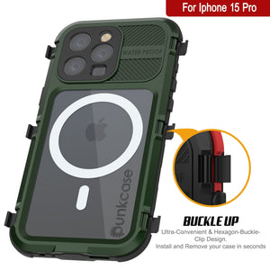 iPhone 15 Pro Metal Extreme 2.0 Series Aluminum Waterproof Case IP68 con Protector de Pantalla Incorporado [Verde Oscuro]
