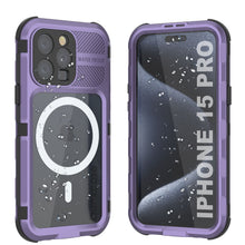 Cargar imagen en el visor de la galería, Funda impermeable de aluminio serie Metal Extreme 2.0 para iPhone 15 Pro con clasificación IP68 y protector de pantalla incorporado [morado].

