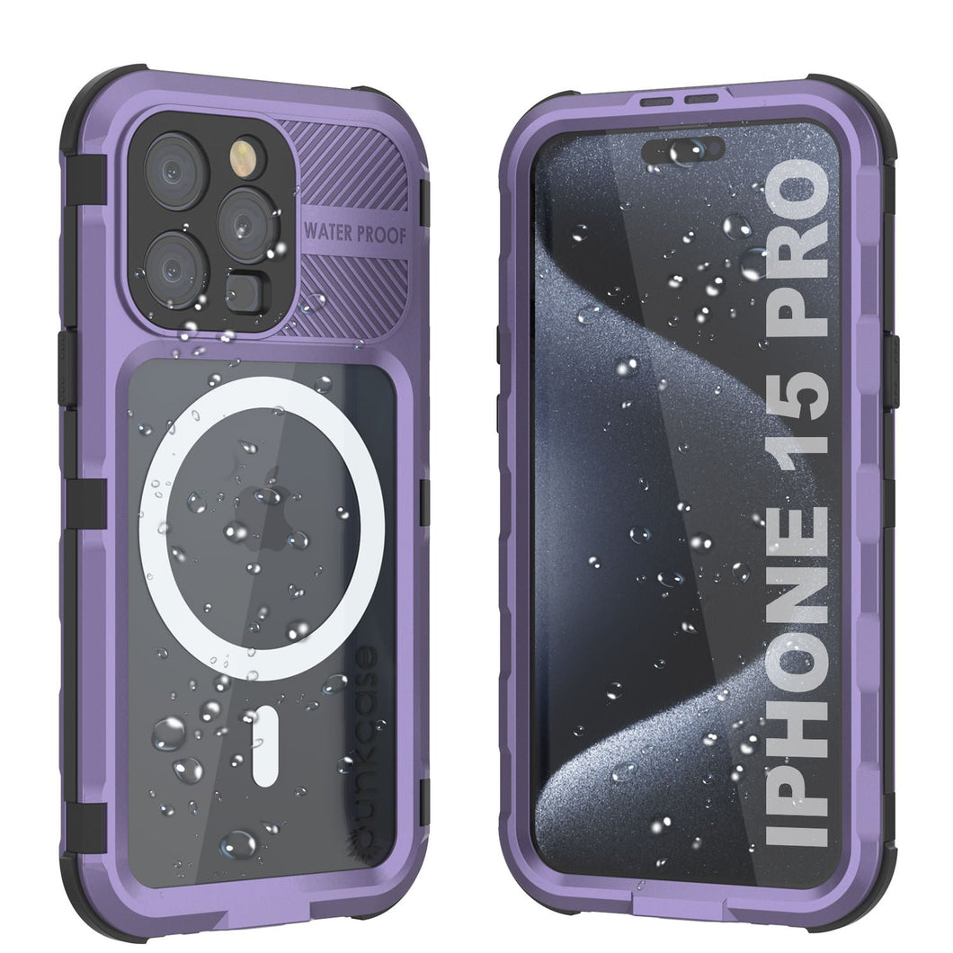 Funda impermeable de aluminio serie Metal Extreme 2.0 para iPhone 15 Pro con clasificación IP68 y protector de pantalla incorporado [morado].