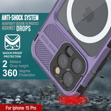 Cargar imagen en el visor de la galería, Funda impermeable de aluminio serie Metal Extreme 2.0 para iPhone 15 Pro con clasificación IP68 y protector de pantalla incorporado [morado].
