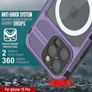 Funda impermeable de aluminio serie Metal Extreme 2.0 para iPhone 15 Pro con clasificación IP68 y protector de pantalla incorporado [morado].