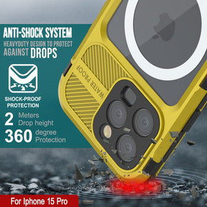 iPhone 15 Pro Metal Extreme 2.0 Series Aluminum Waterproof Case IP68 con protector de pantalla incorporado [Amarillo]