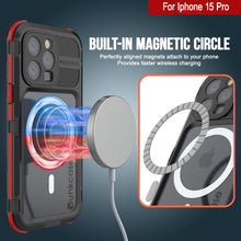 Load image into Gallery viewer, iPhone 15 Pro Metal Extreme 2.0 Series Aluminum Waterproof Case IP68 W/Buillt in Screen Protector [Black-Red]

Funda impermeable de aluminio de la serie Metal Extreme 2.0 para iPhone 15 Pro con IP68, con protector de pantalla incorporado [Negro-Rojo].
