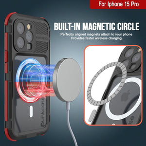 iPhone 15 Pro Metal Extreme 2.0 Series Aluminum Waterproof Case IP68 W/Buillt in Screen Protector [Black-Red]

Funda impermeable de aluminio de la serie Metal Extreme 2.0 para iPhone 15 Pro con IP68, con protector de pantalla incorporado [Negro-Rojo].