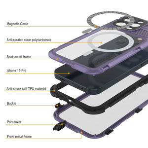 Funda impermeable de aluminio serie Metal Extreme 2.0 para iPhone 15 Pro con clasificación IP68 y protector de pantalla incorporado [morado].