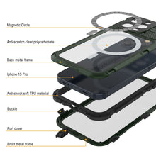 Load image into Gallery viewer, iPhone 15 Pro Metal Extreme 2.0 Series Aluminum Waterproof Case IP68 con Protector de Pantalla Incorporado [Verde Oscuro]
