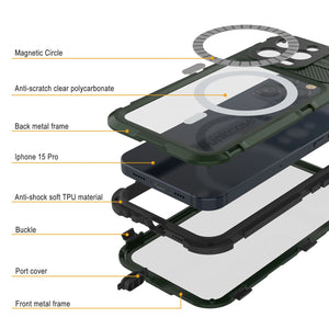 iPhone 15 Pro Metal Extreme 2.0 Series Aluminum Waterproof Case IP68 con Protector de Pantalla Incorporado [Verde Oscuro]