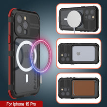 Load image into Gallery viewer, iPhone 15 Pro Metal Extreme 2.0 Series Aluminum Waterproof Case IP68 W/Buillt in Screen Protector [Black-Red]

Funda impermeable de aluminio de la serie Metal Extreme 2.0 para iPhone 15 Pro con IP68, con protector de pantalla incorporado [Negro-Rojo].
