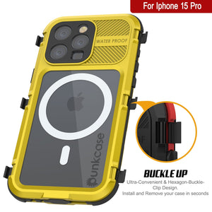iPhone 15 Pro Metal Extreme 2.0 Series Aluminum Waterproof Case IP68 con protector de pantalla incorporado [Amarillo]