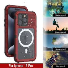 Load image into Gallery viewer, iPhone 15 Pro Metal Extreme 2.0 Series Aluminum Waterproof Case IP68 con Protector de Pantalla Incorporado [Rojo-Negro]
