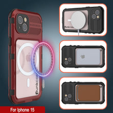 Cargar imagen en el visor de la galería, Funda resistente al agua de aluminio de la Serie Metal Extreme 2.0 para iPhone 15, IP68 con protector de pantalla incorporado [Rojo-Negro]
