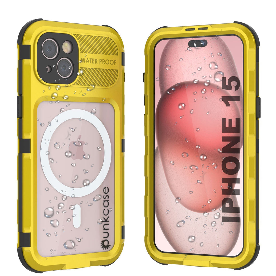 iPhone 15 Metal Extreme 2.0 Series, Funda Impermeable de Aluminio IP68 con Protector de Pantalla Incorporado [Amarillo]