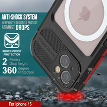 Cargar imagen en el visor de la galería, El estuche impermeable iPhone 15 Serie Metal Extreme 2.0 de aluminio IP68 con protector de pantalla incorporado [Negro-Rojo]
