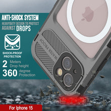 Cargar imagen en el visor de la galería, Funda impermeable de aluminio de la serie iPhone 15 Metal Extreme 2.0 con protector de pantalla incorporado IP68 [Plata]
