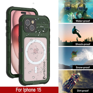 iPhone 15 Metal Extreme 2.0 Series Funda impermeable de aluminio IP68 con protector de pantalla incorporado [Verde Oscuro]