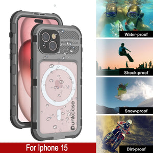Funda impermeable de aluminio de la serie iPhone 15 Metal Extreme 2.0 con protector de pantalla incorporado IP68 [Plata]