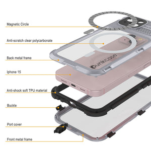 iPhone 15 Metal Extreme 2.0 Serie Funda de Aluminio Impermeable IP68 con Protector de Pantalla Incorporado [Blanco]