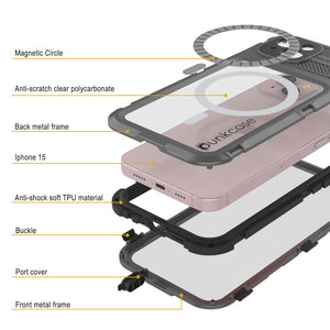 Funda impermeable de aluminio de la serie iPhone 15 Metal Extreme 2.0 con protector de pantalla incorporado IP68 [Plata]