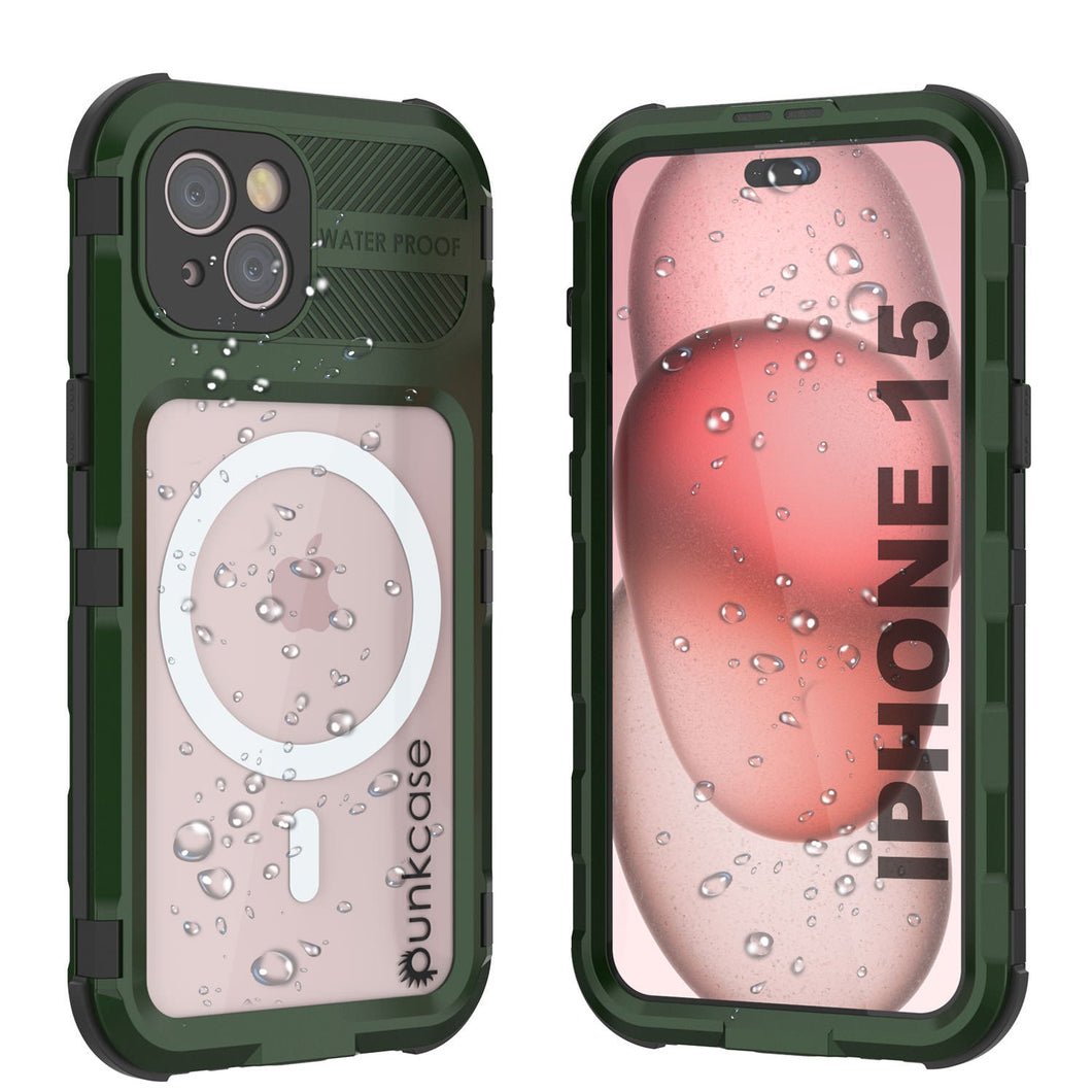 iPhone 15 Metal Extreme 2.0 Series Funda impermeable de aluminio IP68 con protector de pantalla incorporado [Verde Oscuro]