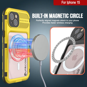iPhone 15 Metal Extreme 2.0 Series, Funda Impermeable de Aluminio IP68 con Protector de Pantalla Incorporado [Amarillo]