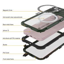 Cargar imagen en el visor de la galería, iPhone 15 Metal Extreme 2.0 Series Funda impermeable de aluminio IP68 con protector de pantalla incorporado [Verde Oscuro]
