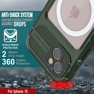 iPhone 15 Metal Extreme 2.0 Series Funda impermeable de aluminio IP68 con protector de pantalla incorporado [Verde Oscuro]