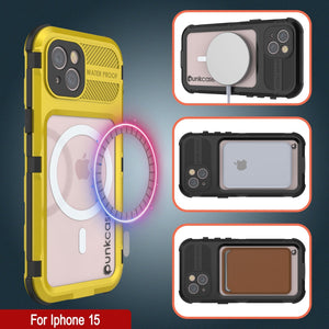 iPhone 15 Metal Extreme 2.0 Series, Funda Impermeable de Aluminio IP68 con Protector de Pantalla Incorporado [Amarillo]